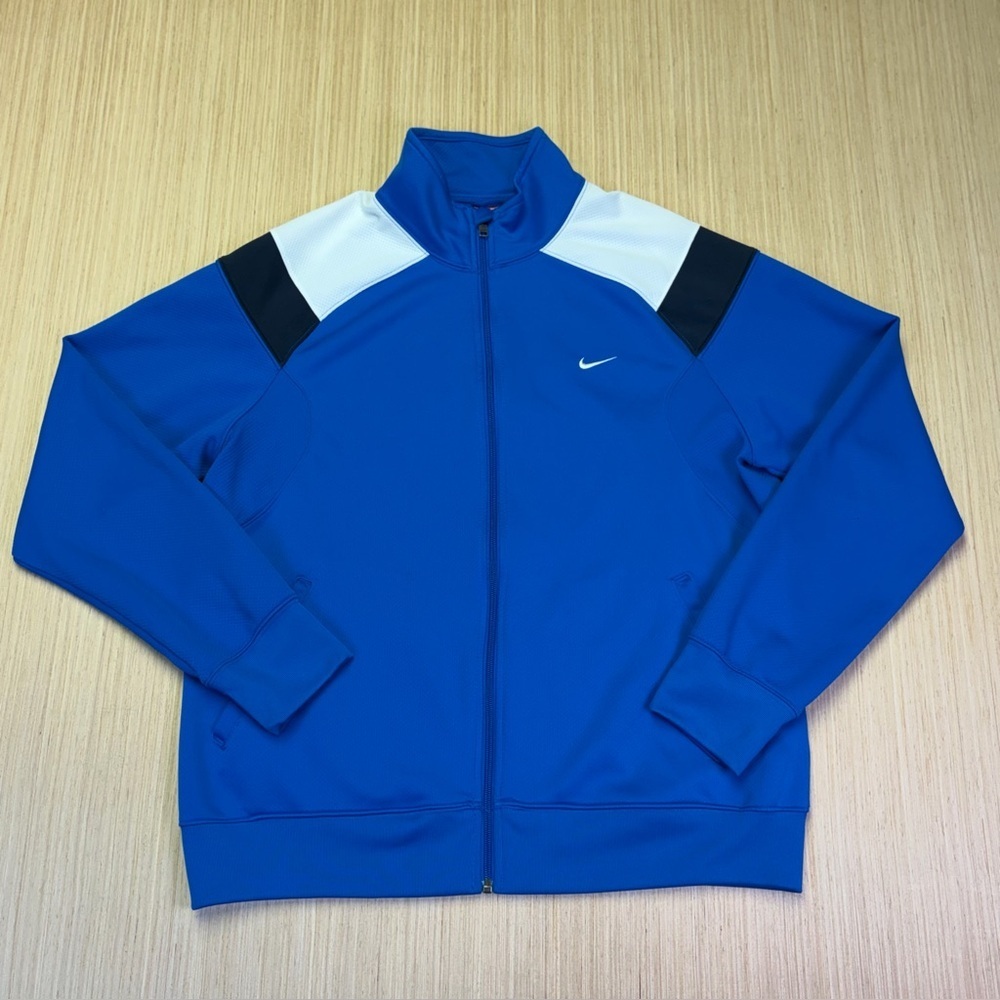 Nike Athletic Dept Jacket Mens Large Blue White Zip Warm Up Track Retro Swoosh